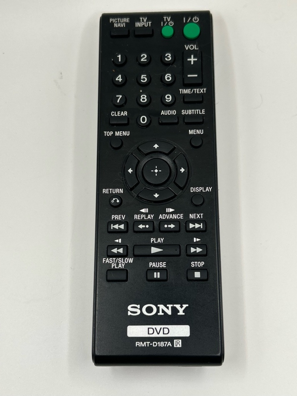 Sony Black DVD Remote with Green Function Buttons